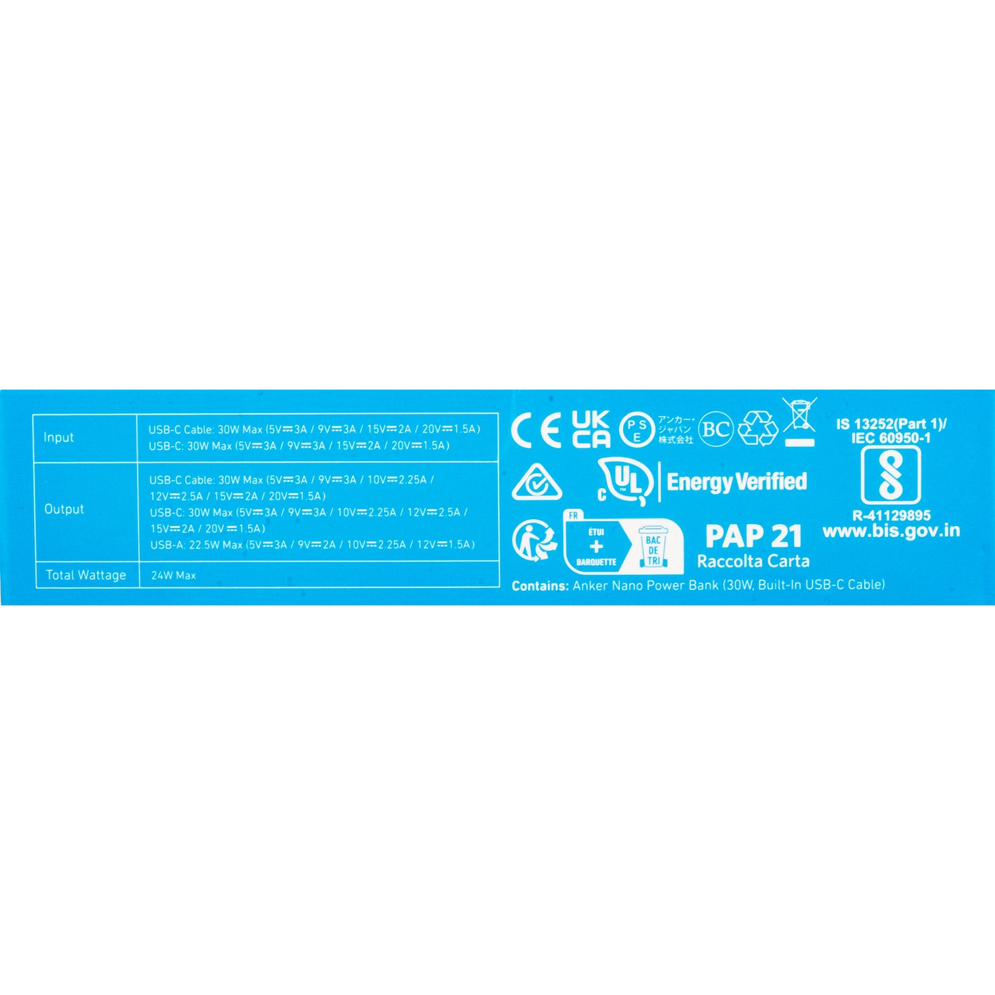 Bateria externa Anker Nano, 10000mAh, 30W, QC + PD, 1 x USB-A - 2 x USB-C, preto A1259G11 